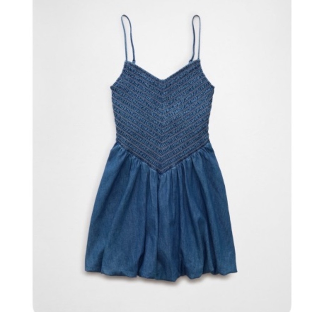 American Eagle Outfitters Blue Denim Smocked Mini Dress